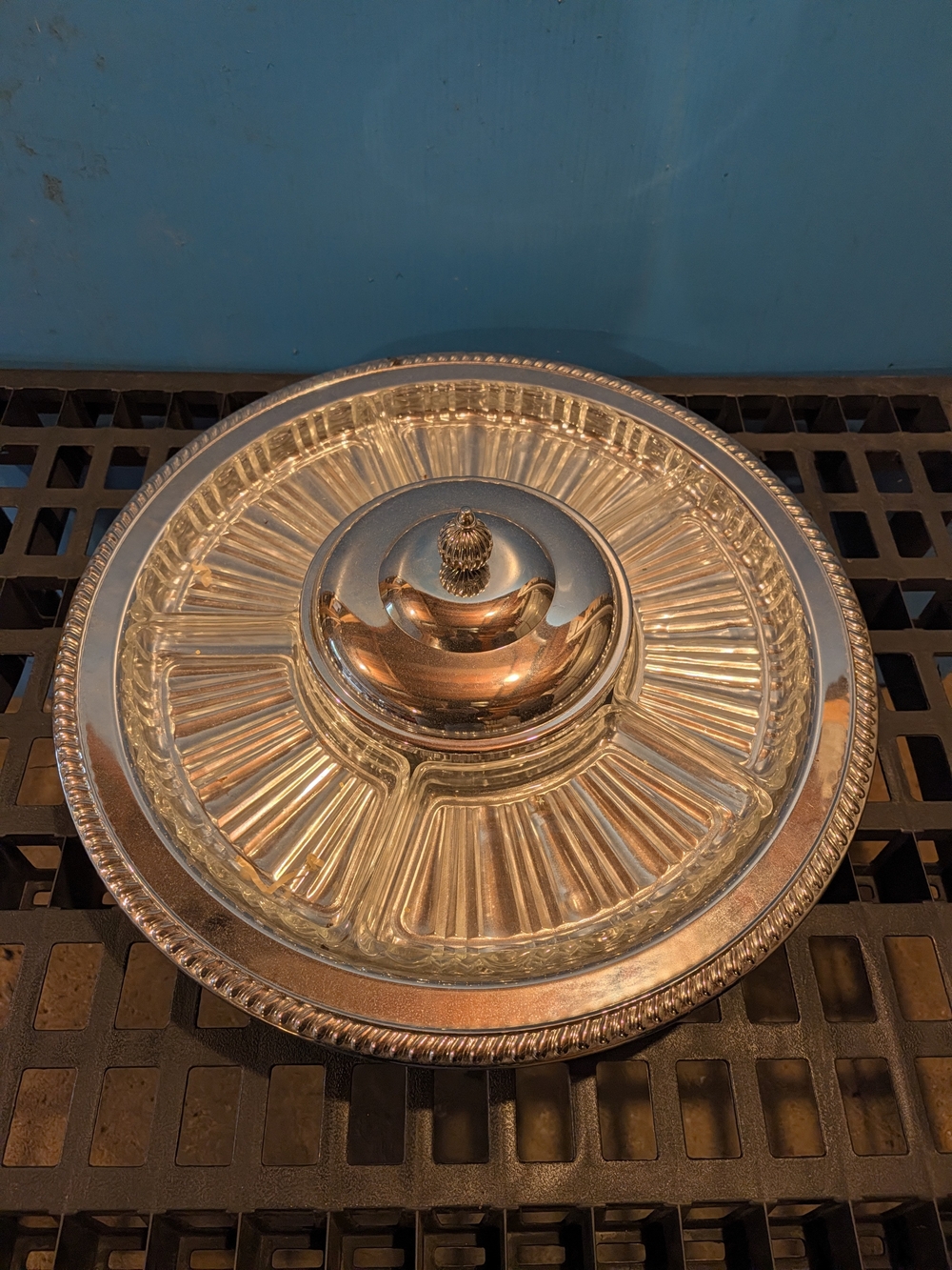 Glass and Silver-Tone Covered Lazy Susan Serving Dish - Clear and Silver